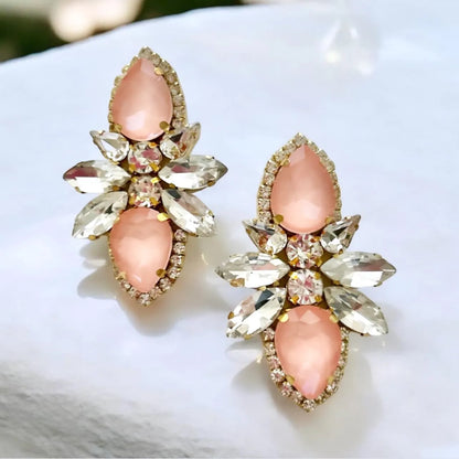 Coral Crystal Rhinestone Earrings