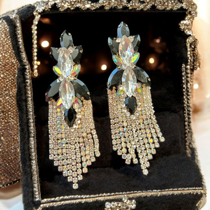 Black Rhinestone Chandelier Earrings