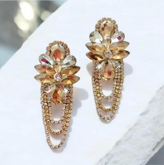 Gold Crystal Rhinestone Chain Earrings