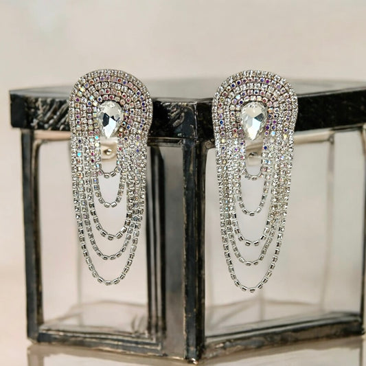 Silver Rhinestone Crystal Chandelier Earrings