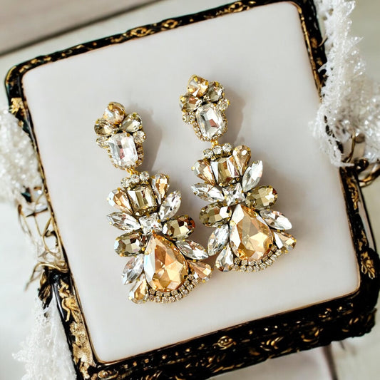 Gold Crystal Rhinestone Chandelier Earrings