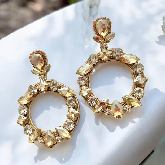 Gold Chunky Crystal Rhinestone Hoop Earrings