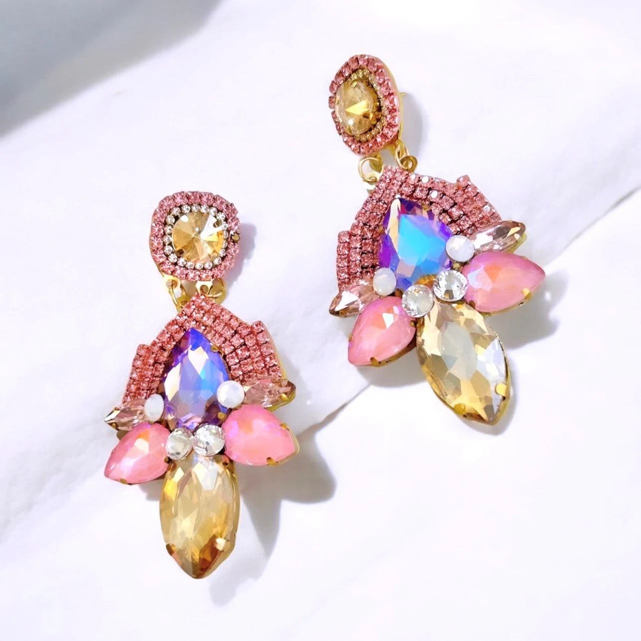 Pink Sparkle Rhinestone Crystal Chandelier Earrings