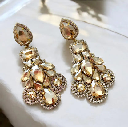 Gold Rhinestone Bohemian Chandelier Earrings