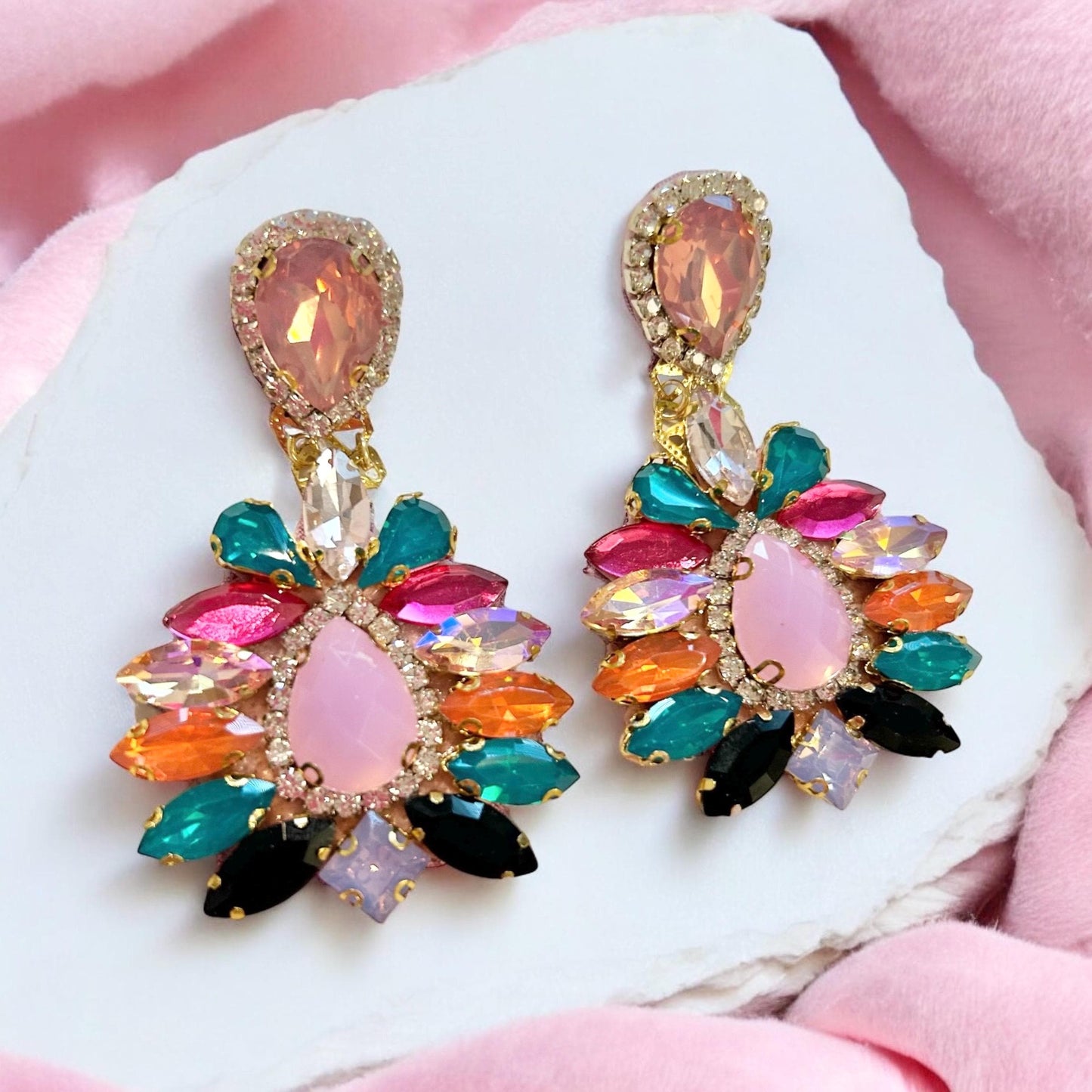 Colorful Rhinestone Chandelier Earrings