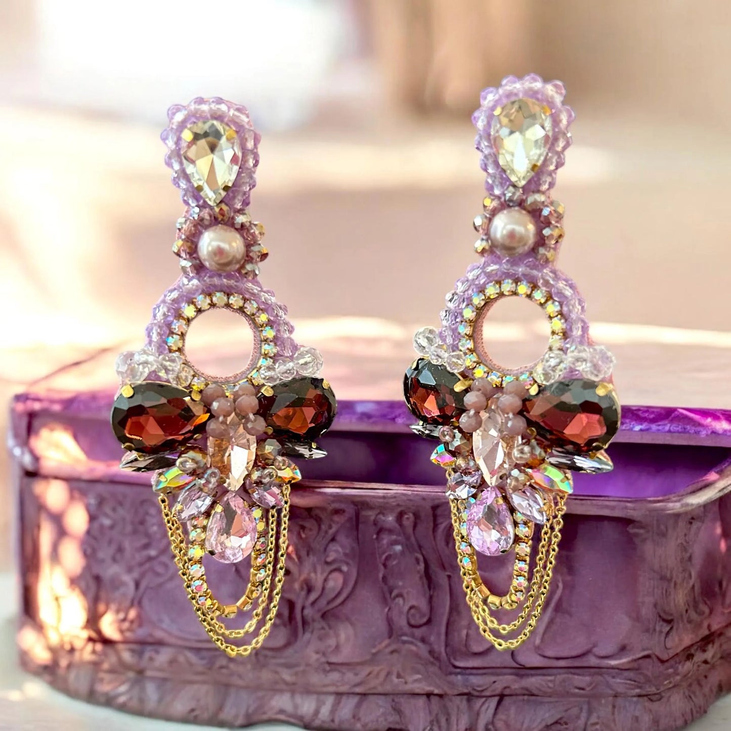 Purple Crystal Rhinestone Earrings