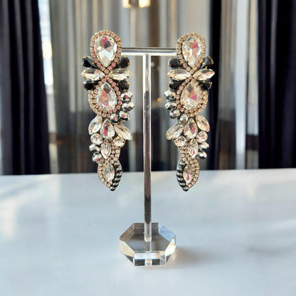 Silver & Black Rhinestone Crystal Chandelier Earrings