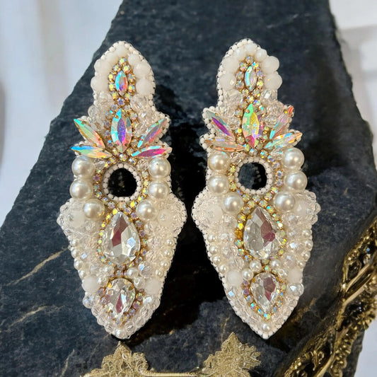 White Crystal Beaded Rhinestone Earrings