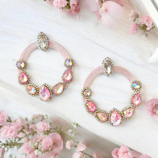 Pink Crystal Rhinestone Hoop Earrings