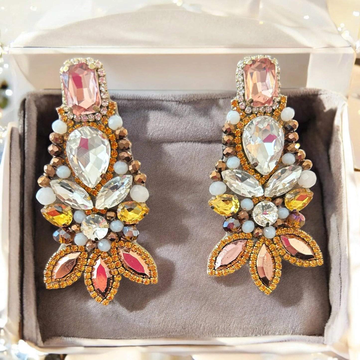 Brown & Gold Rhinestone Crystal Earrings