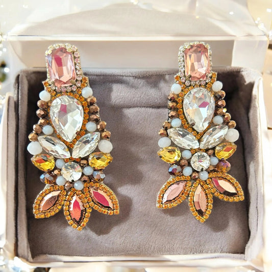 Brown & Gold Rhinestone Crystal Earrings