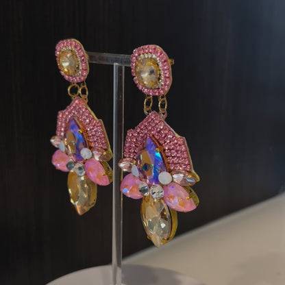 Pink Sparkle Rhinestone Crystal Chandelier Earrings