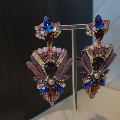 Purple & Blue Crystal Beaded Rhinestone Earrings