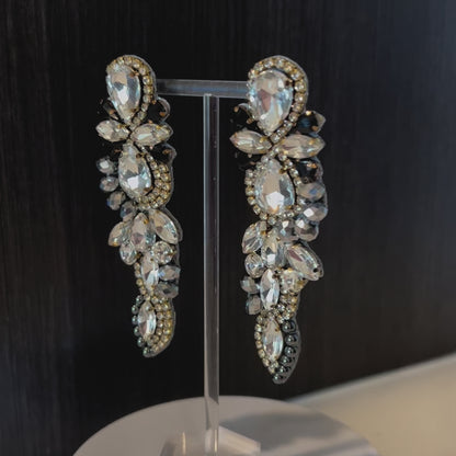 Silver & Black Rhinestone Crystal Chandelier Earrings