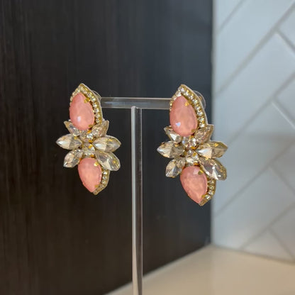 Coral Crystal Rhinestone Earrings