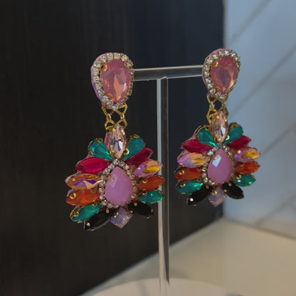 Colorful Rhinestone Chandelier Earrings