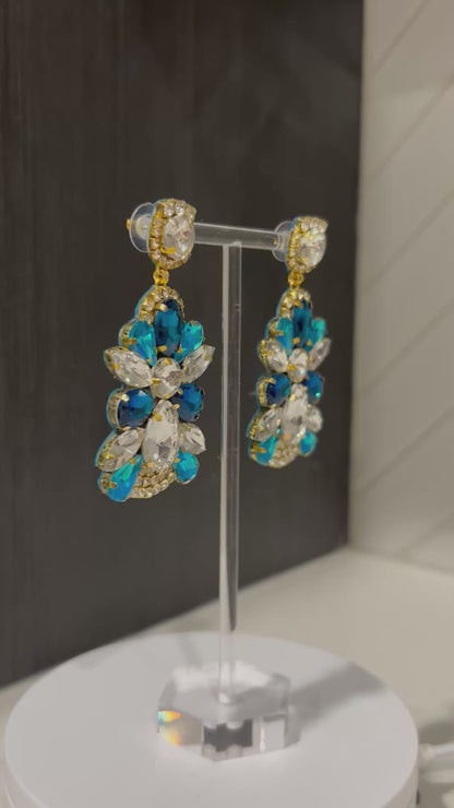 Blue Crystal Rhinestone Chandelier Earrings