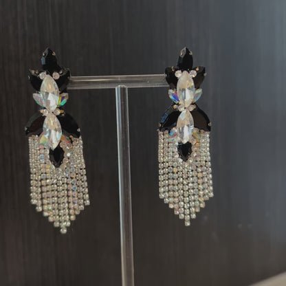 Black Rhinestone Chandelier Earrings