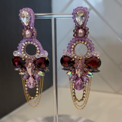 Purple Crystal Rhinestone Earrings