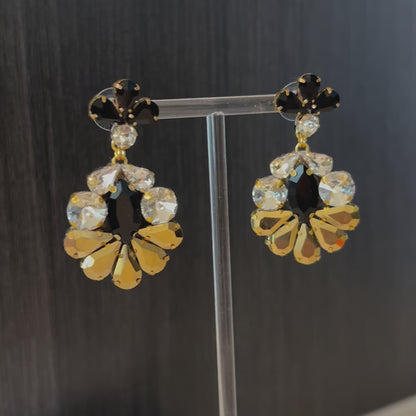 Gold & Black Rhinestone Chandelier Earrings